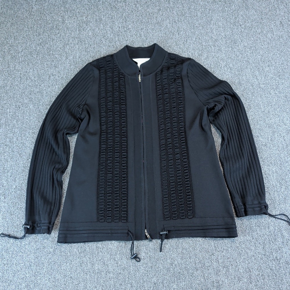 Misook Modern Minimalist Full Zip Knit Jacket Women Small Black Textured Utility